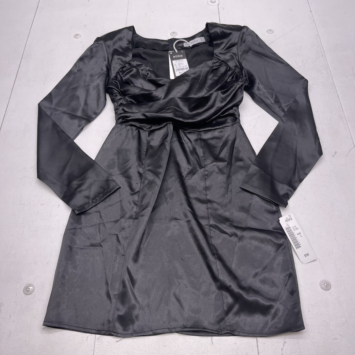 chinese dress ladies Long Sleeve Off Shoulder Satin Patchwork Mesh Dress, Black / Xs main image 1