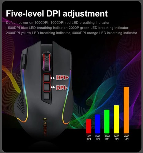 Wireless Gaming Mouse 4000 DPI 9 Buttons Programmable Ergonomic for Gamer Mice - Picture 10 of 17