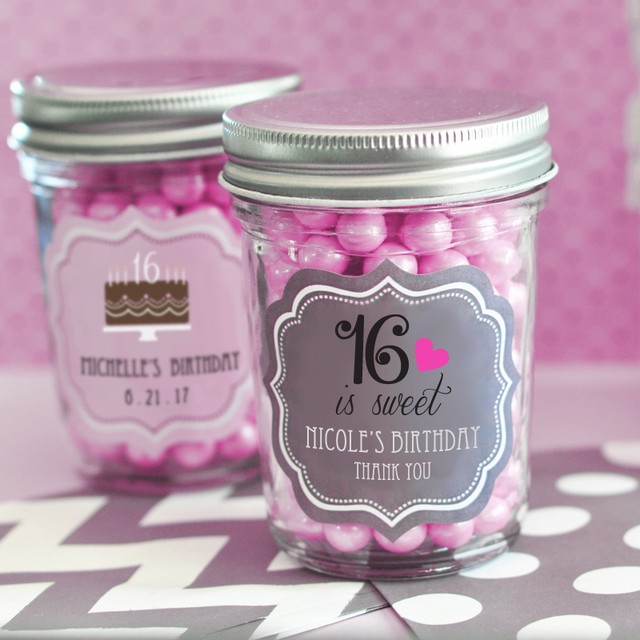 50 Personalized Mini Mason Candy Jar Quinceanera Sweet 15 or 16 Party