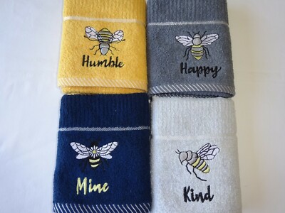 Moderne Küchenhand-/Geschirrtücher aus 100 % Baumwolle.  Glückliche Biene, freundliche Biene, Humble Bee