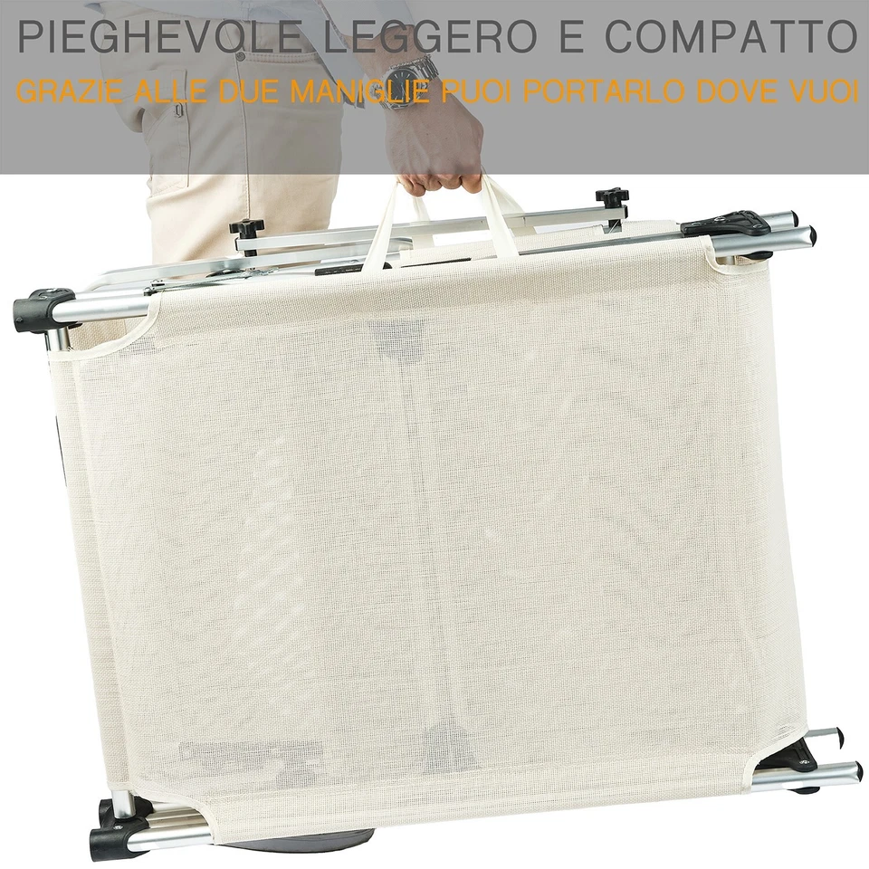 Lettino Prendisole Pieghevole in Alluminio con TETTUCCIO spiaggia mare piscina - Immagine 3 di 4