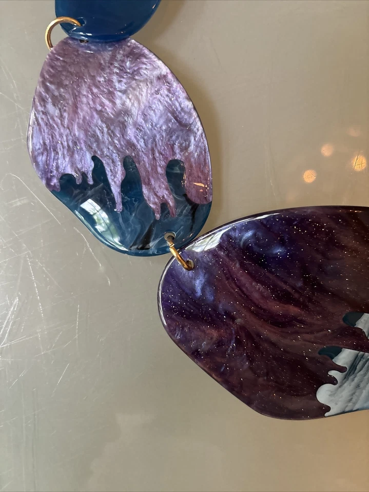 NUEVO SIN ETIQUETAS Collar Galaxy Cuentas Planas Piedra Púrpura Y Azul Declaración Anthropologie Foto 4 de 4