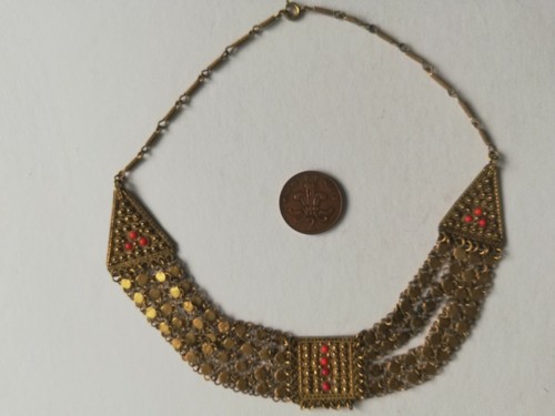 Vintage 935 Israel silver necklace with coral beads costume jewelry gold colour - Picture 2 of 12