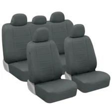 BDK 9-Piece Gray Leather Car Seat Cover Full Set, Front Seat Cover and Rear B...