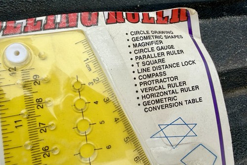 Righello a rullo multiuso giallo vintage - strumento da disegno aliante parallelo 12" - Foto 1 di 2