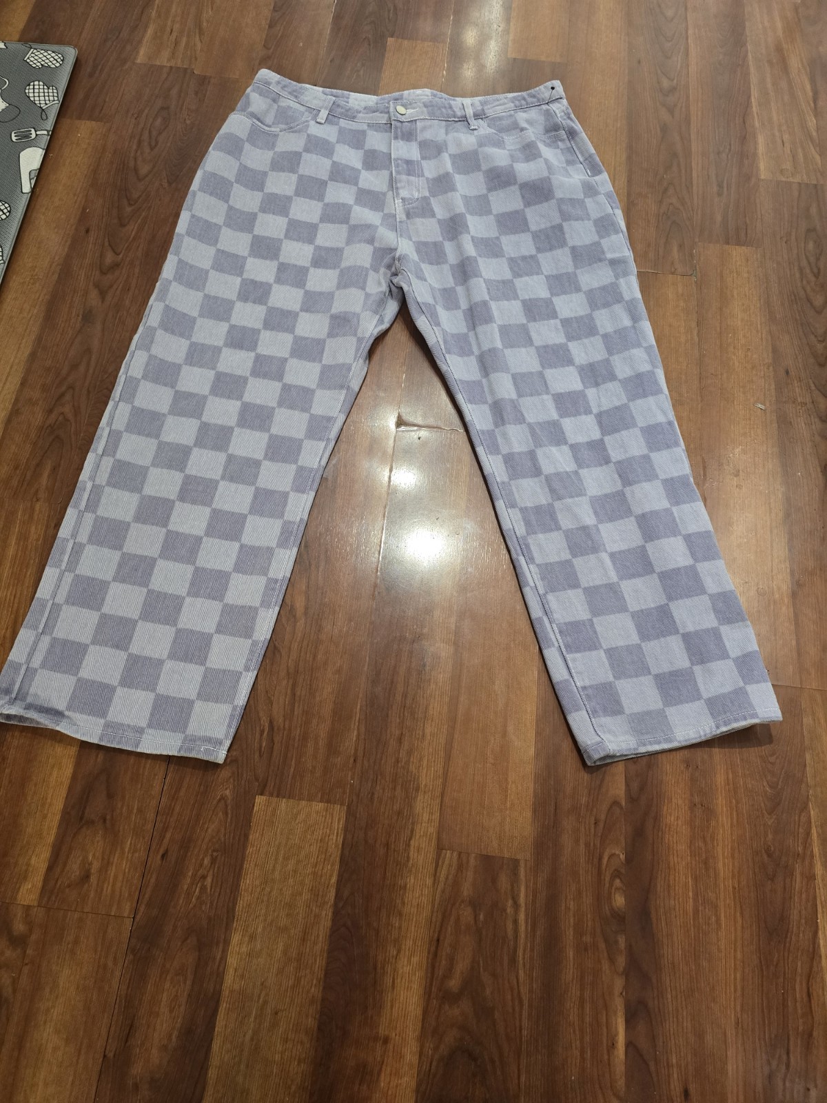 Cider Patchwork Checkered Mom Light Grey Denim Re… - image 2