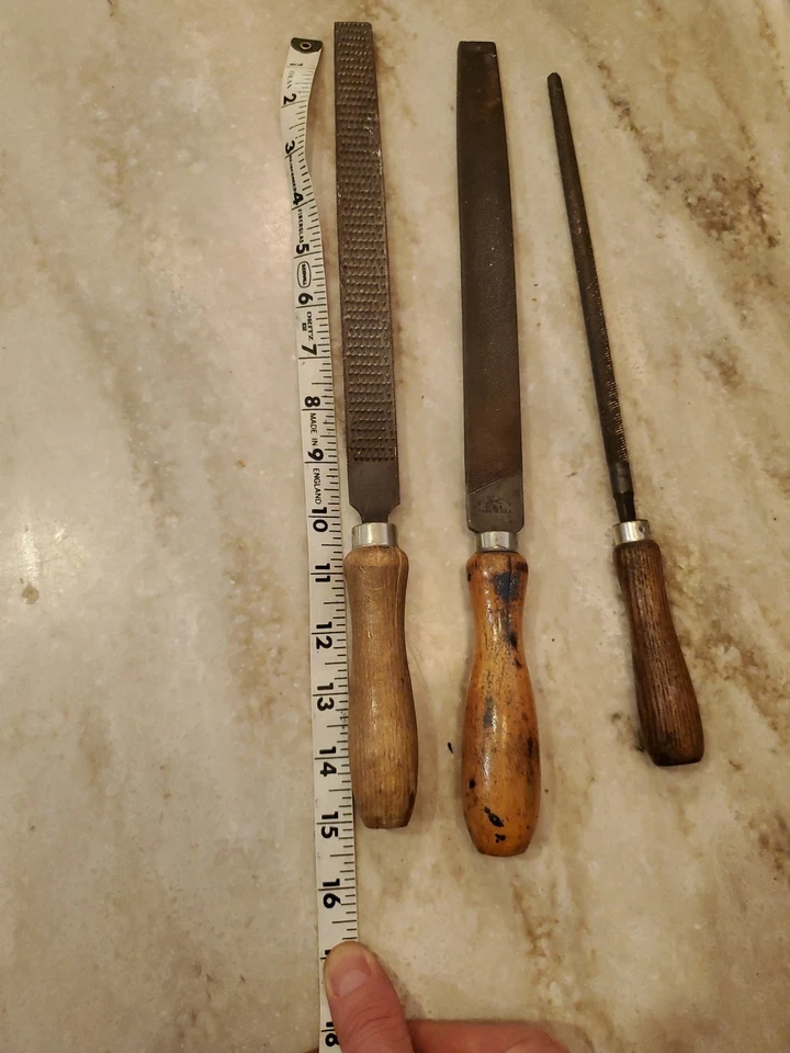 Vintage 3 Nicholson Files and Wooden Handle Made in USA Rounded Rough Look! - Image 2 of 4