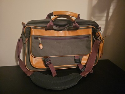 Vintage LL Bean Canvas Leather Briefcase Laptop Satchel Shoulder Bag Tan