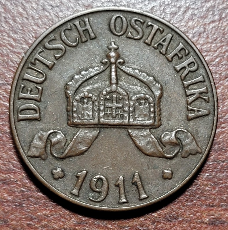 German E AFRICA Tanzania 1911 J 1 Heller KM# 7 EF XF Original Toning Coin