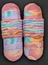Vintage 80s Hair Clip Barrette Pair Pink Coral Blue Pattern Fabric Ruffles