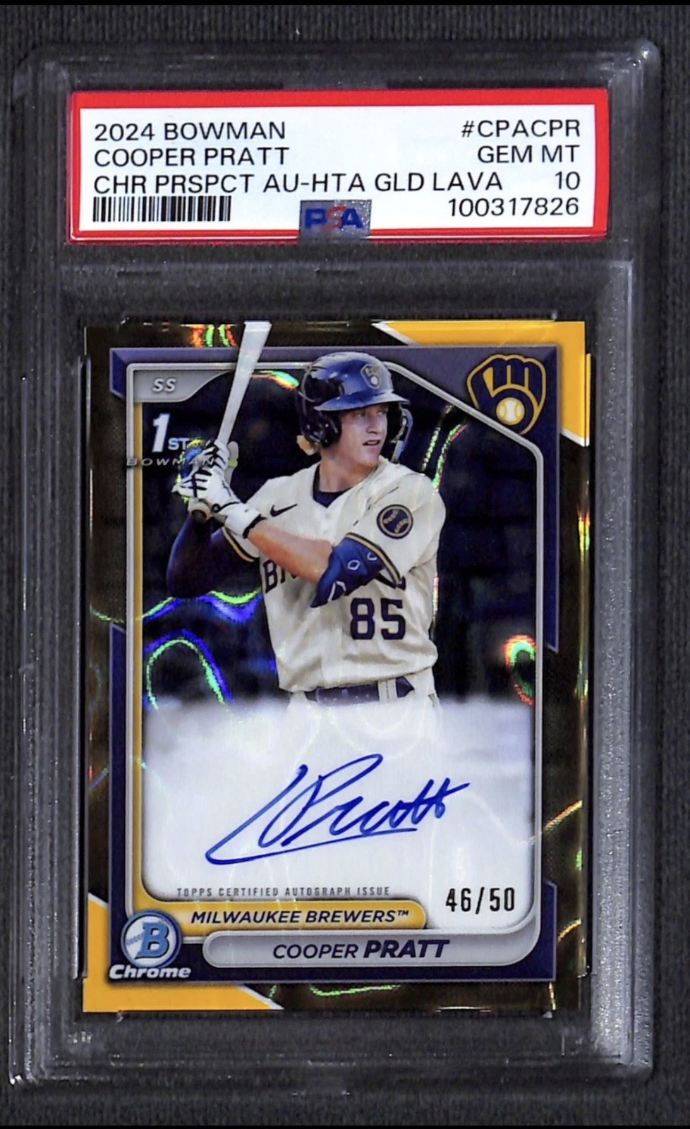 2024 Bowman Chrome Prospect 1st Auto HTA Gold Lava 46/50 Cooper Pratt