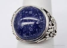 Vintage Blue Glass Stone Floral Designs Sterling Silver Ring - Size 6.5