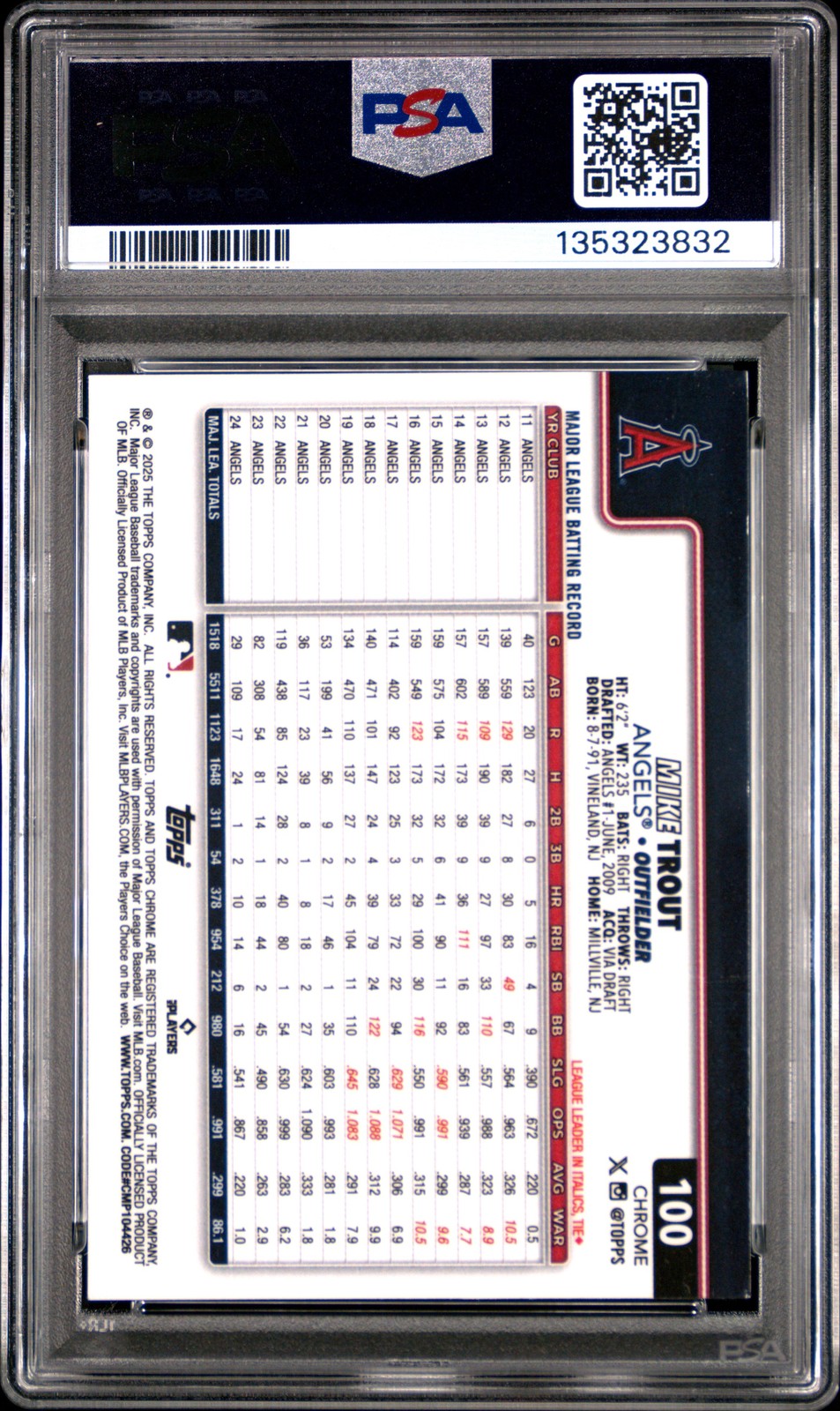 2025 TOPPS CHROME LOGOFRACTOR EDITION GREEN REFRACTOR MIKE TROUT 70/99 PSA 9 view 2