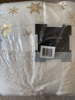 New Cuddl Duds Cozy Soft Throw 50x60 Gold Foil Snowflake Kohls Reversible Quilt