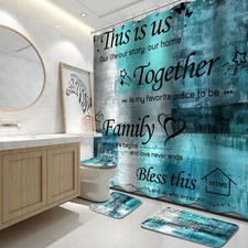 Lnond 4Pcs Shower Curtain Set with Toilet Lid Cover and Non-Slip Rugs for Bat...