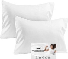 White Pillow Cases Standard Queen Size Set of 2 - Soft Cotton Pillow Covers w...