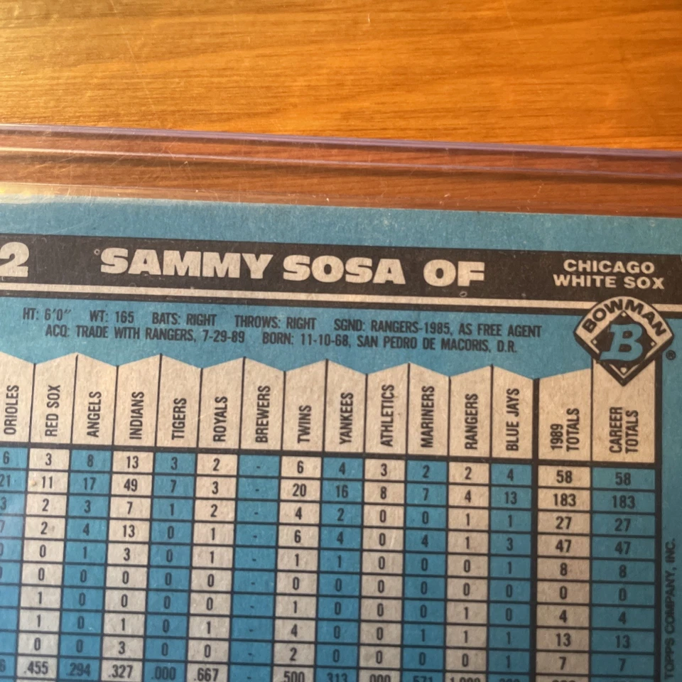 Sammy Sosa 1989 Bowman novato.  Error fecha de nacimiento Foto 3 de 3