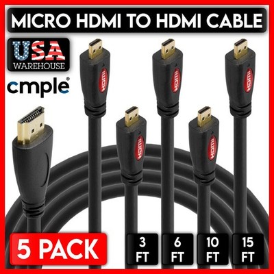 5 Pack Micro HDMI Cable HDMI-A to HDMI-D Cord Raspberry Pi Retroid GoPro Hero