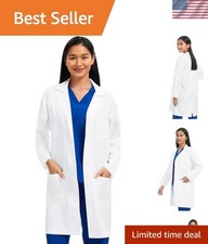 Lab Coat for Women with 3 Pockets, White Unisex Medical Coat, Relaxed Fit