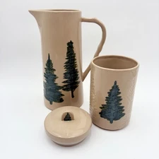Potters Studio Rustic Christmas Ceramic Pitcher and Canister Set Woodland Tree
