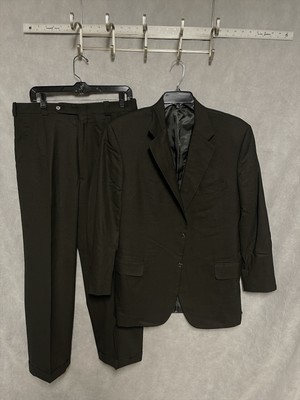 Tom James Suit Men 40L Olive Birds Eye Flannel Bespoke Surgeon Cuff P 34X29 Luxe