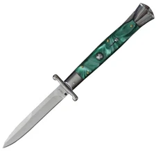 10" Milano Italian Style Swinguard Stiletto Knife Green Swirl Handle