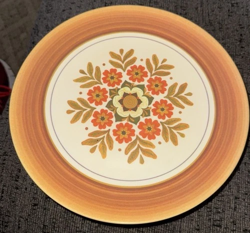 70's Vintage Genuine Melamine Plates Set Of 4 Floral Gold/brown/orange 9.5”