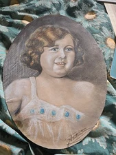 Antique Oval Pastel Drawing Of Child