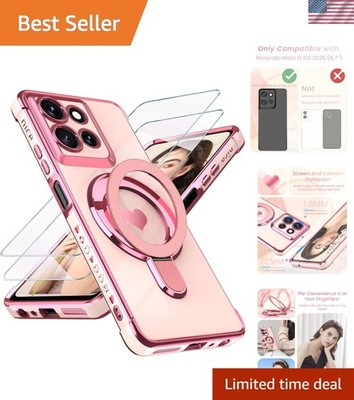 Luxury Love Heart Kickstand Case for Moto G 5G 2025 in Pink