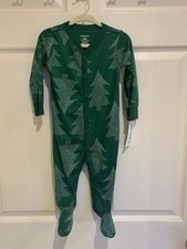 Carter  s One-Piece Footed Sleeper Pajamas Boy/Girl NWT Green 9 Months Trees