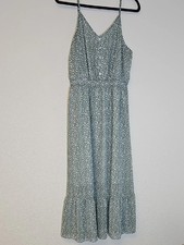 Sage Green Spotted V-Neck Maxi Dress with Ruffle Hem