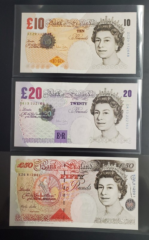 Bank of England £10, £20, £50 Pound Note Set, Uncirculated