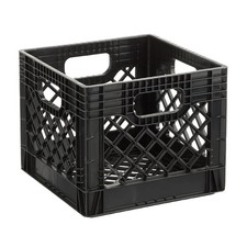 16 Qt Black Plastic Storage Crate with Handles