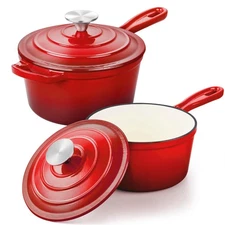 Enameled Cast Iron Sauce Pan, 1 Qt & 2 Qt Saucepan Set, Cast Iron Dutch Oven ...