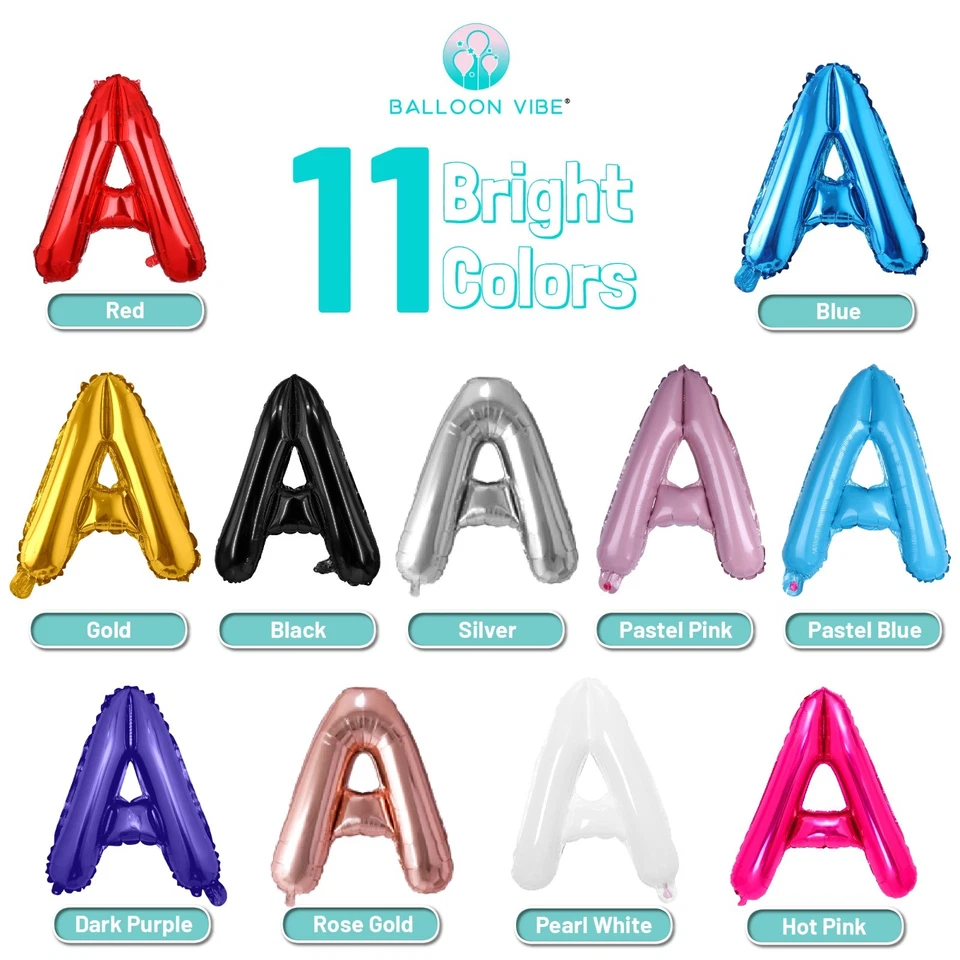 16" Custom Phrase Letter Balloons Gold Silver Black Red Blue White Hot Pink - Image 3 of 4