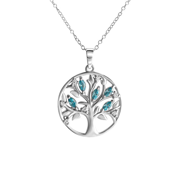AnhäNger Kette Lebensbaum 925 Silber Rhodiniert Zirkonia 45Cm Damen NEU-image