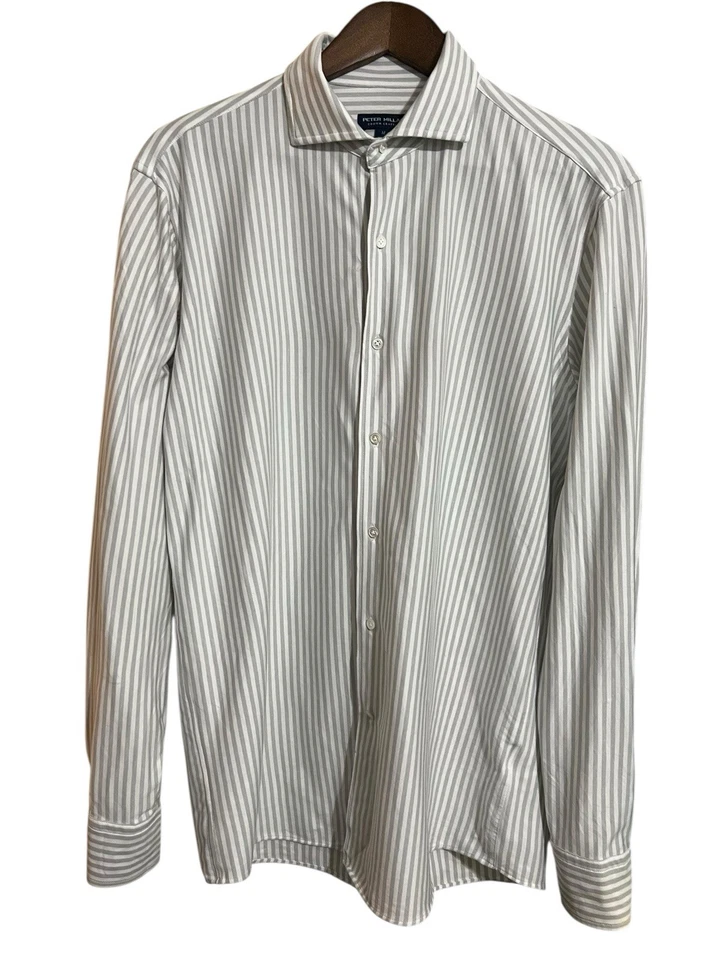 Camisa Flexible Peter Millar Corona Artesanal Excursionista Para Hombre Mediana Gris Blanco Rayas Foto 2 de 4