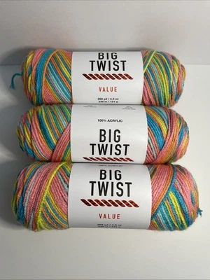 Lot of 3 Big Twist Value Yarn Color HAPPY RAINBOW 269 yds #4 weight NEW
