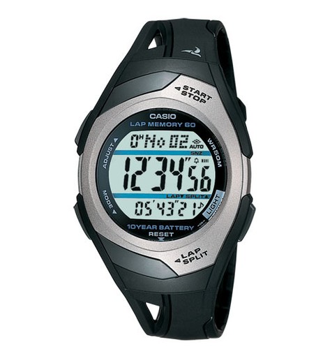 Casio STR300C-1V, 60-Lap Memory, Black Resin Watch, 4 Alarms, 10 Year Battery