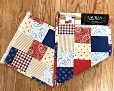 Ralph Lauren Patchwork Table Runner Americana Red Blue Paisley 14 x 72 NEW