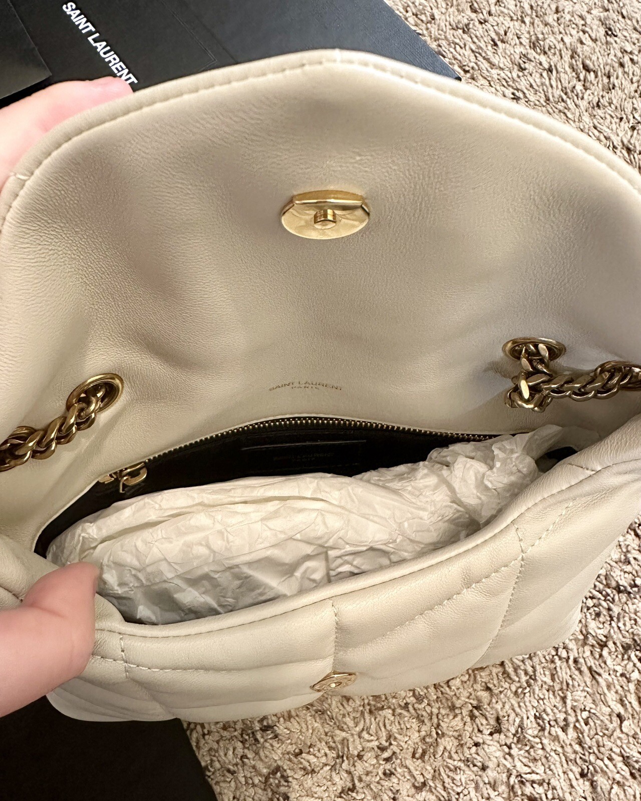 YSL Saint Laurent Mini Borsa Giocattolo Tampone In Nudo Beige