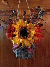 Fall Autumn Floral Grapevine Pocket Basket Door Wreath ~ Home Decor