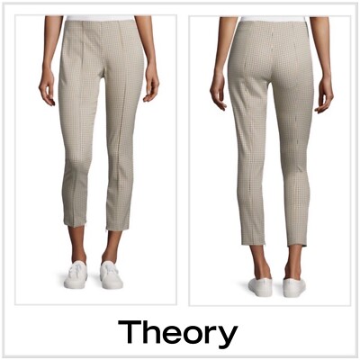 THEORY Women's Alettah Ainsley Check Cropped Plaid Pants Size