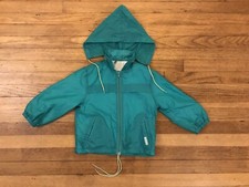 Vintage 1980's London Fog Size 4 Small Kids Green Lined Hooded Rain Coat Jacket