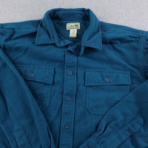 Vintage LL Bean Hemd Herren Large blau schwer Flanell Sämisch Tuch verwaschen - Bild 2 von 11