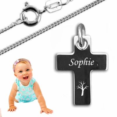 MARKENLOS Kreuz Anhänger mit Stammbaum/Lebensbaum Gravur-Silber925-Inkl.Kette & Gravur