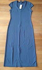 GAP Slate Charcoal Grey Rayon/Poly Long Short Cap Sleeve V-Neck Dress, S