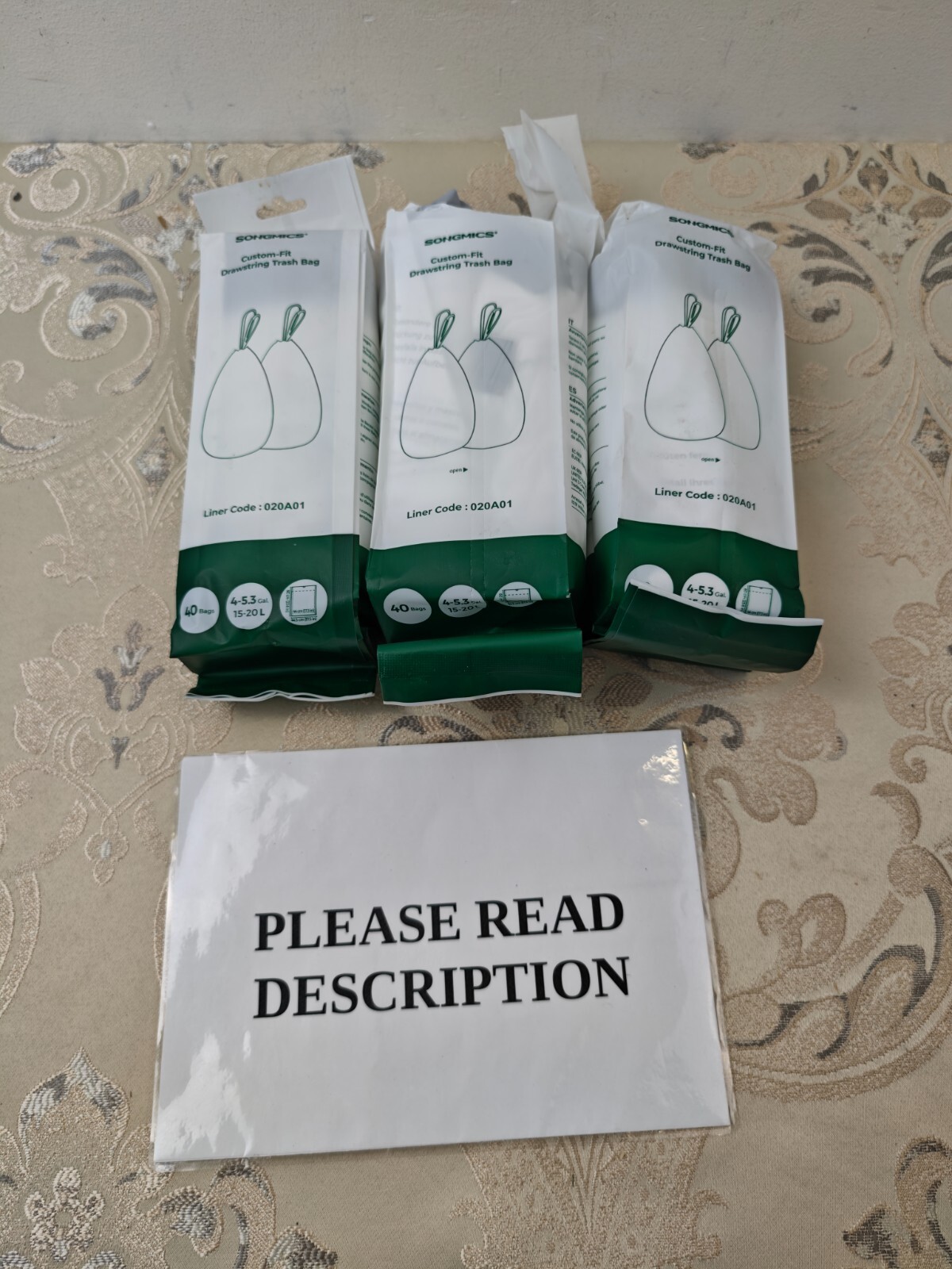 SONGMICS Heavy-Duty Bin Bags, Drawstring Rubbish Bags for 4-5.3 Gallon (READ)
