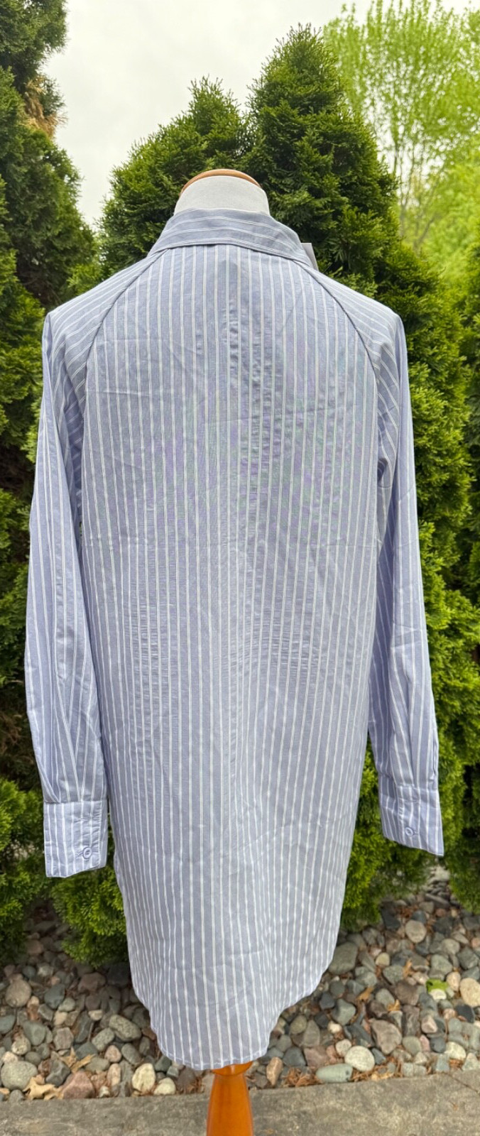 New LOLA MAY Blue Striped Button Down Shirt Dress size 10 image 3