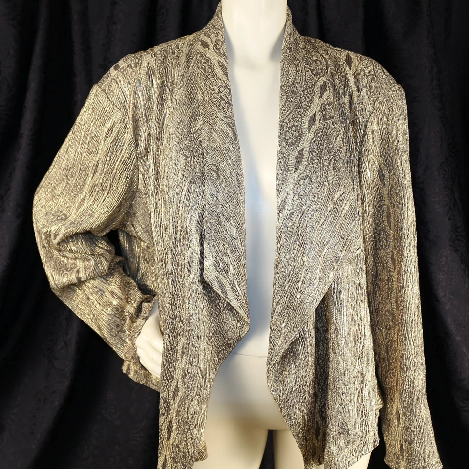 CHICO'S New Metallic Gold Crinkle Drape Front Women Jacket Size 3X Plus - Image 3 of 4